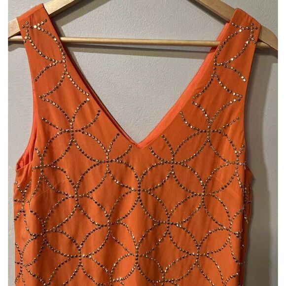 Trina Turk Sally Silk Embellished Mini Dress Size 8 Orange Gold Cocktail - Picture 5 of 12